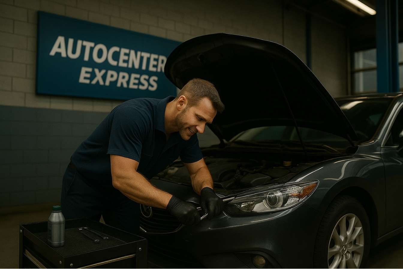 Técnico reparando coche con servicios de mecánica express en Monterrey